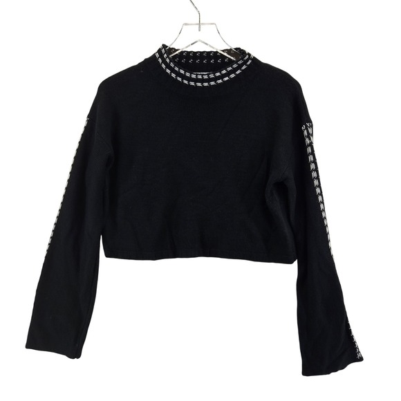 Sweet Rain Sweaters - Sweet Rain Black Mock Neck‎ Cropped Sweater with White Contrast Stitching Size S
